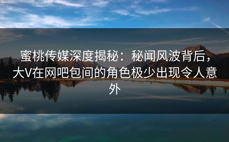 蜜桃传媒深度揭秘：秘闻风波背后，大V在网吧包间的角色极少出现令人意外